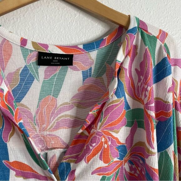 Lane Bryant Top Floral Relaxed Gauze Notch Neck Shirt Multi Color 22/24 - Picture 3 of 5